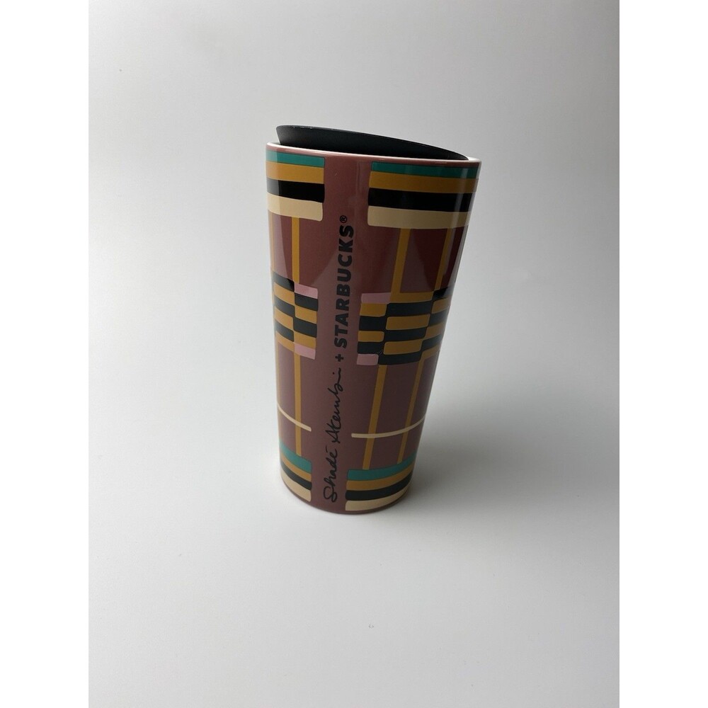 Starbucks Limited Edition Artist Plaid Ceramic Travel Mug With Lid Shade Akanbi